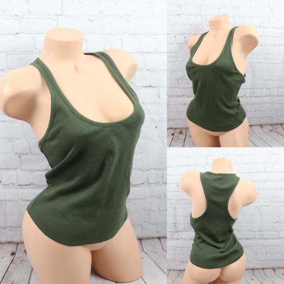 PINK Victoria's Secret Tops - VS PINK logo racerback Lounge Tank Top olive